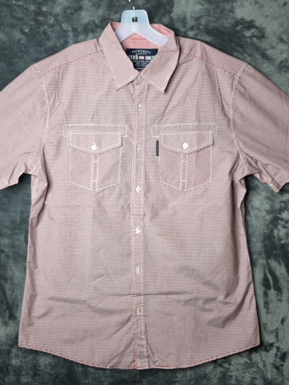 Ecko Unlimited Short-Sleeve Micro-Check Shirt in Red and White